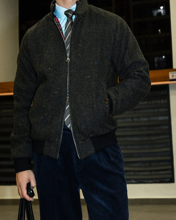POT&CRAFTSMAN Men's Vintage G9 Harrington Jacket Winter Colorful Wool Tweed Stand-up Collar Coat