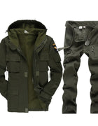 US Military Fleece Tactical Windbreaker Jacket Men Autumn Winter Outdoor Windproof Warm Hood Cotton Coat Work Army Clothes Pants