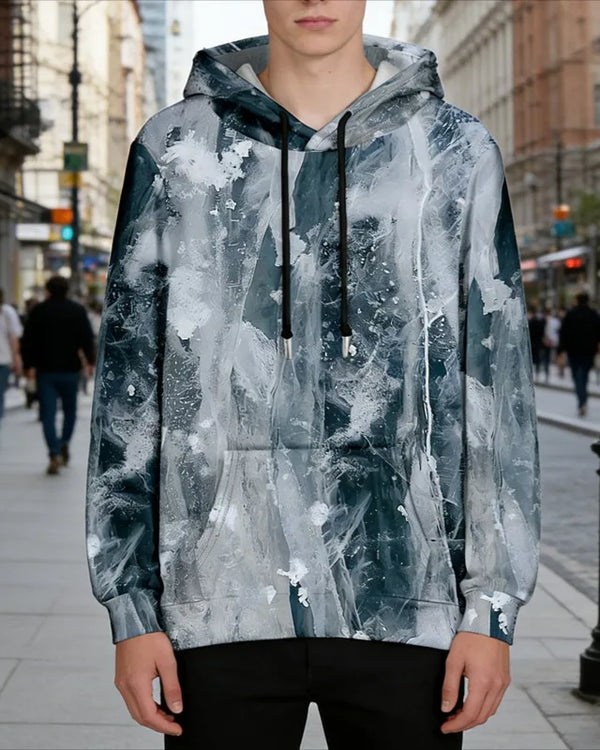 Men's Oversize Hoodie Modern Abstract Art Print Sweatshirt Fluid Graphic Pullover Hoodie with Pocket Streetwear Couple Fashion