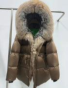 Hooded White Goose Down Coat Women Loose Female Thick Reality Fur Jacket New Autumn Fox Fur Winter Warm Natural Puffer Jacket