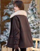 LOUIS YAO Workwear style Women's Jacket 2025 Autumn/Winter Jacket Plush Design lapel collar Mid-Length Fleece-Lined Thick Coat