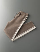 Men's 100% Merino Wool Two-piece Sets Hooded Collar Zipper Cardigan and Straight-leg Pant Autumn Winter Thickened Knit Clothing