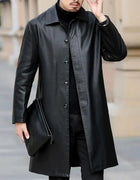 Fleece Lining Jacket Coat Stylish Men's Fleece-lined Leather Jacket Lapel Windbreaker with Pockets Single for Autumn/winter