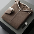 Men's 100% Merino Wool Two-piece Sets Hooded Collar Zipper Cardigan and Straight-leg Pant Autumn Winter Thickened Knit Clothing