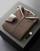 Men's 100% Merino Wool Two-piece Sets Hooded Collar Zipper Cardigan and Straight-leg Pant Autumn Winter Thickened Knit Clothing