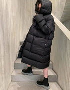 Black long hooded down jacket, 2026 autumn/winter new style, thickened, warm and waterproof women's down coat.
