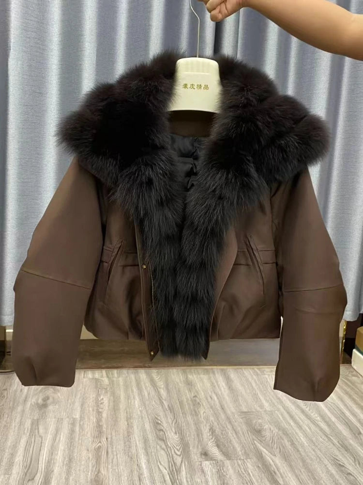 White Goose Down Coat Windproof Women Autumn Winter Warm Puffer Jacket Female Fur Jacket Waterproof Feather Real Fox Fur Collar