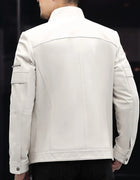 White Leather Jacket For Men 2023 Winter Male Business Simple Standing Collar Short Slim Coat Motorcycle Chaqueta Cuero Hombre