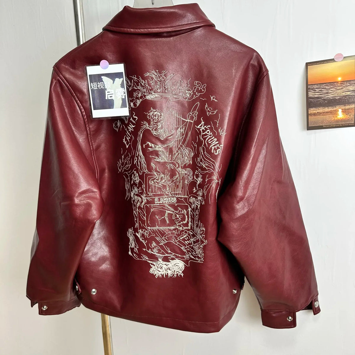 ER/D 25ss custom-dyed lambskin embroidered short wide leather jacket
