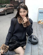 Ladies Coat Jacket New Spring Autumn Short Jackets Korean Leopard Print Fur Collar Besign With Single Breasted Buckle Coats