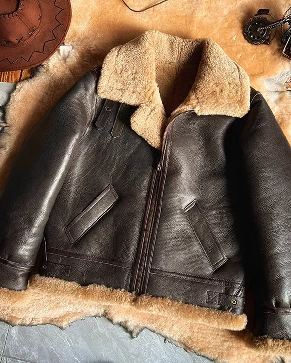 New Fashion 2024 Men's Winter Coat Genuine Leather Natural Sheepskin Shearling Jacket Thick Wool Liner Brown Plus Size XXXXXXL