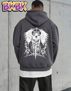 Men Casual Hooded Sweatshirt Retro Gothic Angel Wing Sword Thorn Art Print Y2K Dark Streetwear Hoodie
