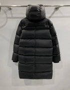 Black long hooded down jacket, 2026 autumn/winter new style, thickened, warm and waterproof women's down coat.