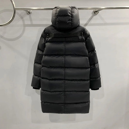Black long hooded down jacket, 2026 autumn/winter new style, thickened, warm and waterproof women's down coat.