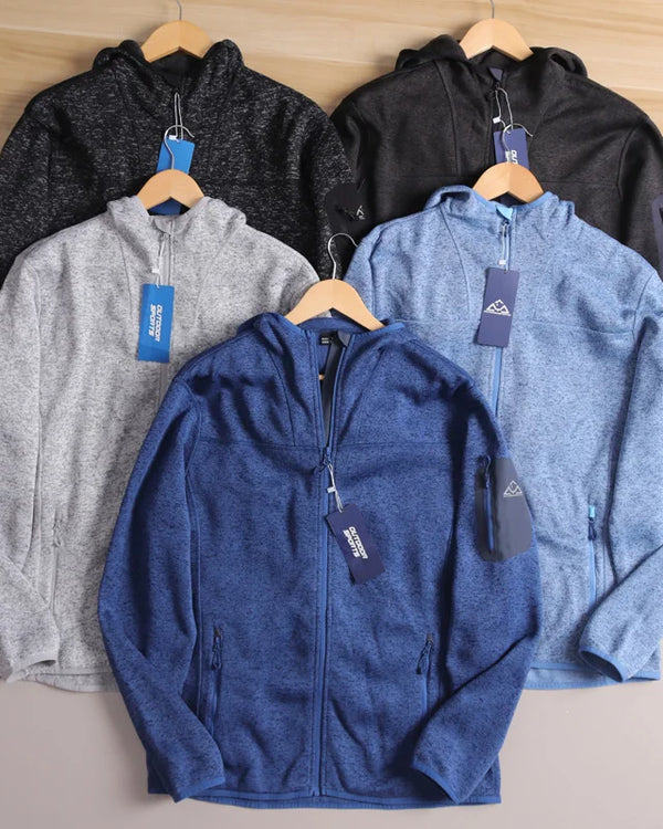 Outdoor Windproof Warm Knitted Fleece Jacket Men's Autumn Long Sleeve Casual Sports Coat with Hood Standard Fit Fashion Urban...