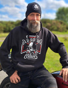 Old School Biker Hoodie  Black Motorcycle Rider Pullover Retro Skull Biker Sweatshirt Gift for Bikers  Iron Cross Design