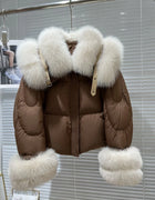 New Natural Fox Fur Collar Puffer Jacket Winter Clothing Women Fashion Loose White Duck Down Caot Loose Real Fur Parker Overcoat