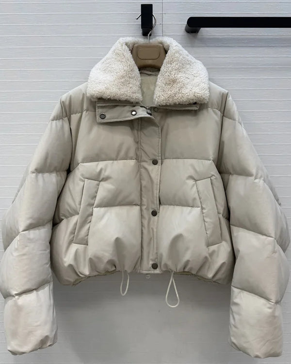 Women's down jacket 2026 Winter New Lamb Fleece Collar Splicing Warm Thick Coat 90 white duck down filling puffer jacket parka