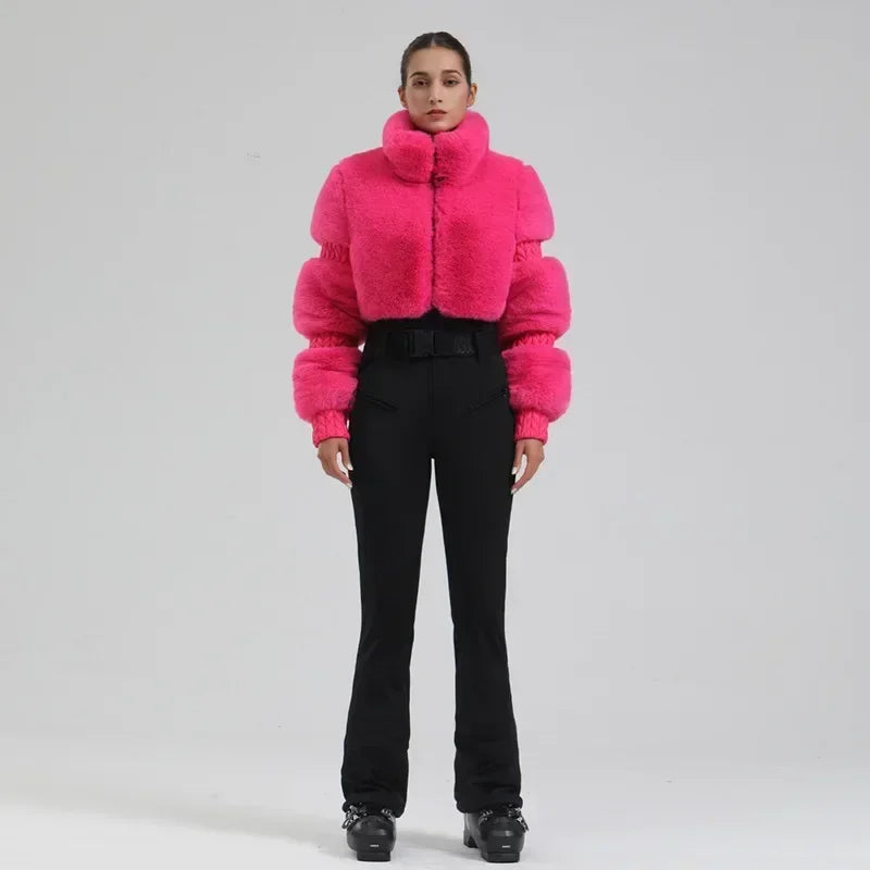 Winter New Female Skiing Jumpsuit Snowfield Waterproof Adult Ski Clothes Warm Thick Snow Tracksuit Women Slim Outdoor Sport Suit
