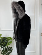 Men Rabbit Fur Coat Winter Short Real Rex Rabbit Fur Jacket With Hood Black Fur Coats Chinchilla Fur