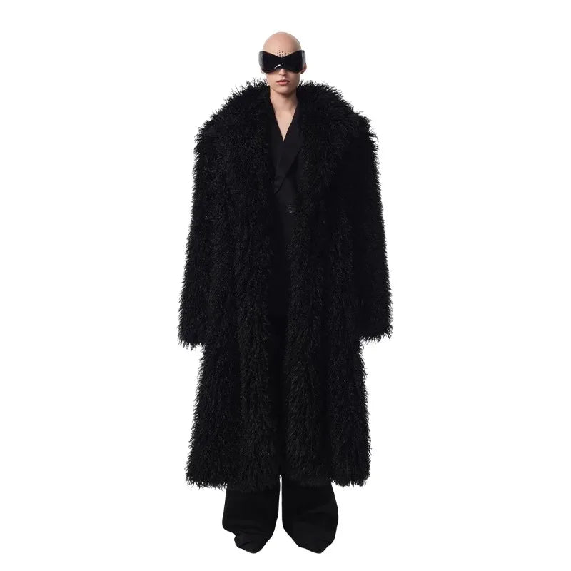 Mauroicardi Autumn Winter Long Oversized Hairy Shaggy Soft Fuzzy Black Thick Faux Fur Coat Men Loose Casual Furry Overcoat 2025