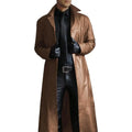 Plus Size Autumn Winter Long Faux Leather Jacket Men Collar Long Sleeve Single Breasted Leather Jacket Windbreaker Outerwear