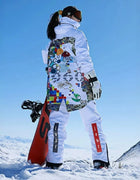 Women's Waterproof Windproof Ski Suit Set White Clothes Winter Sports Unisex Print Snow Jacket Adjustable Shoulder Strap Pants