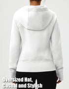 Spring Fleece Lining Sweatshirts Jacket Womens French Long Hoodies Full Zip Up Jacket Casual Streetwear Outdoor Coats