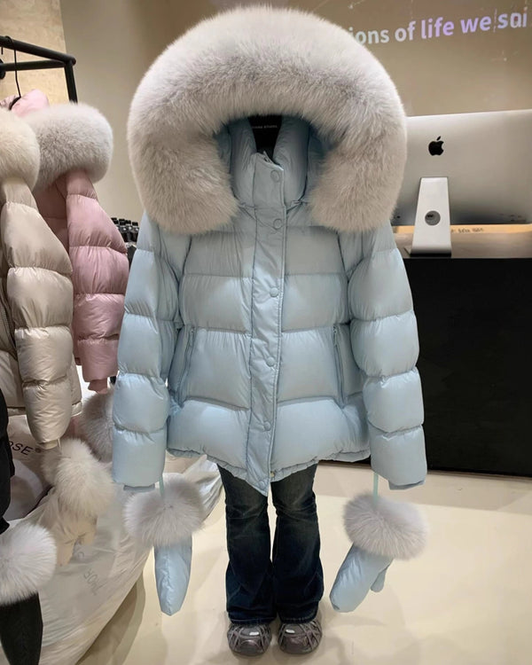 2026 Winter New Women's Down Jacket Warm Hooded Fox Fur Collar Jacket