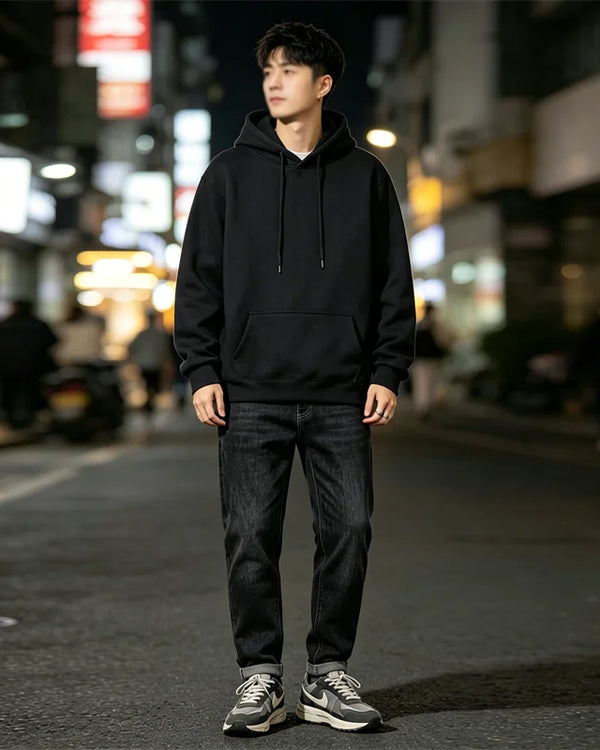 Men's Oversized Hoodie, Simple And Casual Pure-Color Pullover Sweatshirt, Hip-Hop Street Style, Autumn And Winter Casual Jacket