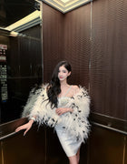 White Evening Party Shawl Real Fur Wrap All-Season Elegant Outerwear for Formal Real ostrich feather cape