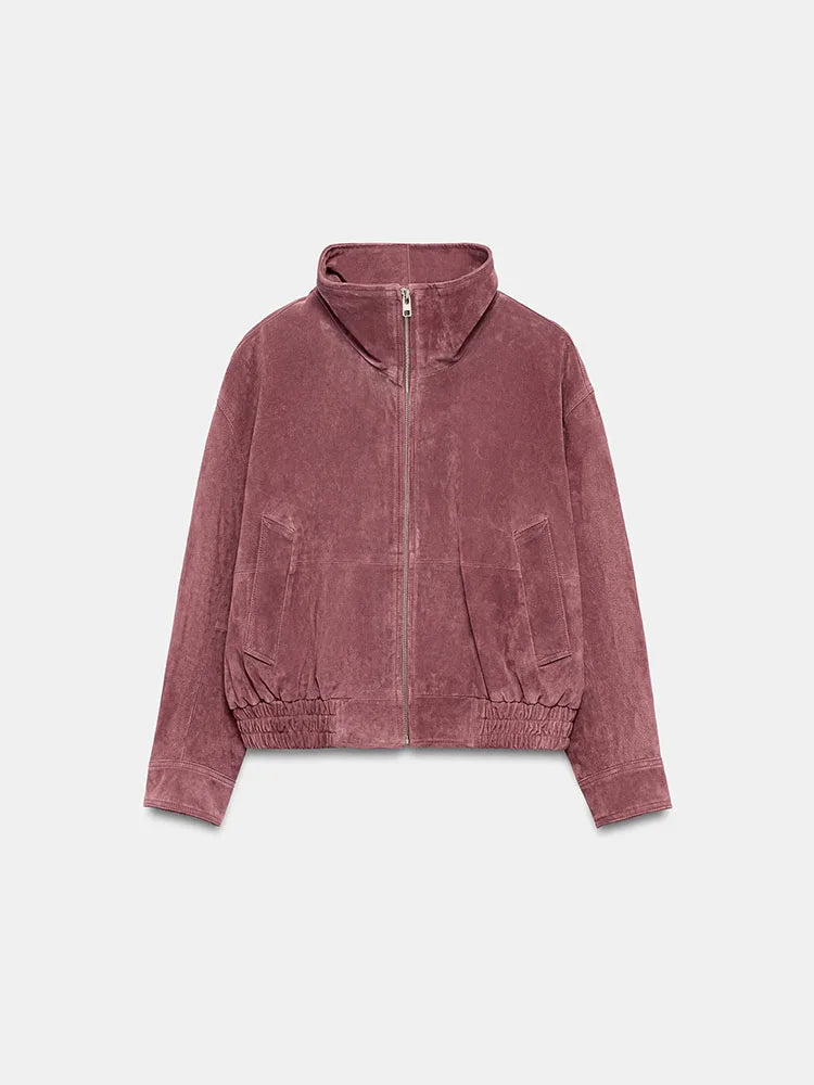 Fall 2026 Women's Long Sleeve Stand Collar Leather Pilot Jacket New Arrival Elegant Outerwear Fashionable Ladies' Short Coat