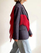 Red Tassel Design Patchwork Loose Blazer Coat Autumn Winter Lapel Long Sleeved Office Jackets Fashion Street Women's Outerwear