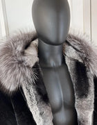 Men Rabbit Fur Coat Winter Short Real Rex Rabbit Fur Jacket With Hood Black Fur Coats Chinchilla Fur