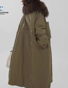 Workwear Down Jacket, High-end Mid-length Casual Coat with Large Fur Collar. New Style for Women's Winter 2025