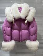 New Natural Fox Fur Collar Puffer Jacket Winter Clothing Women Fashion Loose White Duck Down Caot Loose Real Fur Parker Overcoat