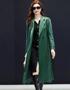 Autumn New Elegant Office Women 100% Sheepskin Genuine Leather Jacket Belted Slim Long Trench Coat Work Windbreaker Jacket