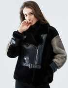Sheepskin Coat For Women Winter Merino Fur Real Sheep Fur Jacket With Real Mink Fur Sleeve Motorcyle Female Winter Clothings