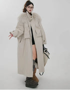 Workwear Down Jacket, High-end Mid-length Casual Coat with Large Fur Collar. New Style for Women's Winter 2025