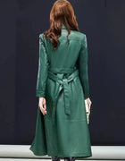 Autumn New Elegant Office Women 100% Sheepskin Genuine Leather Jacket Belted Slim Long Trench Coat Work Windbreaker Jacket