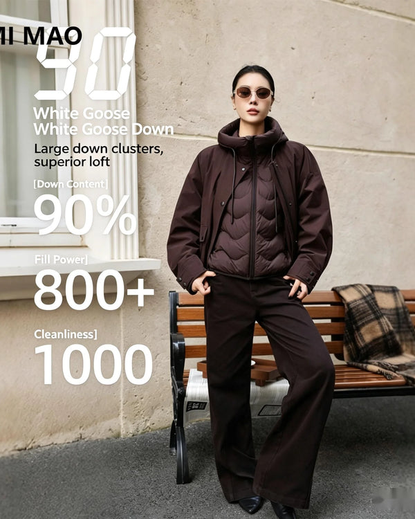 UMI MAO Winter Goose Down Jacket Ribbed Trendy Down Coat Two-Piece Set Outdoor Lightweight Sports Casual Women's Clothing