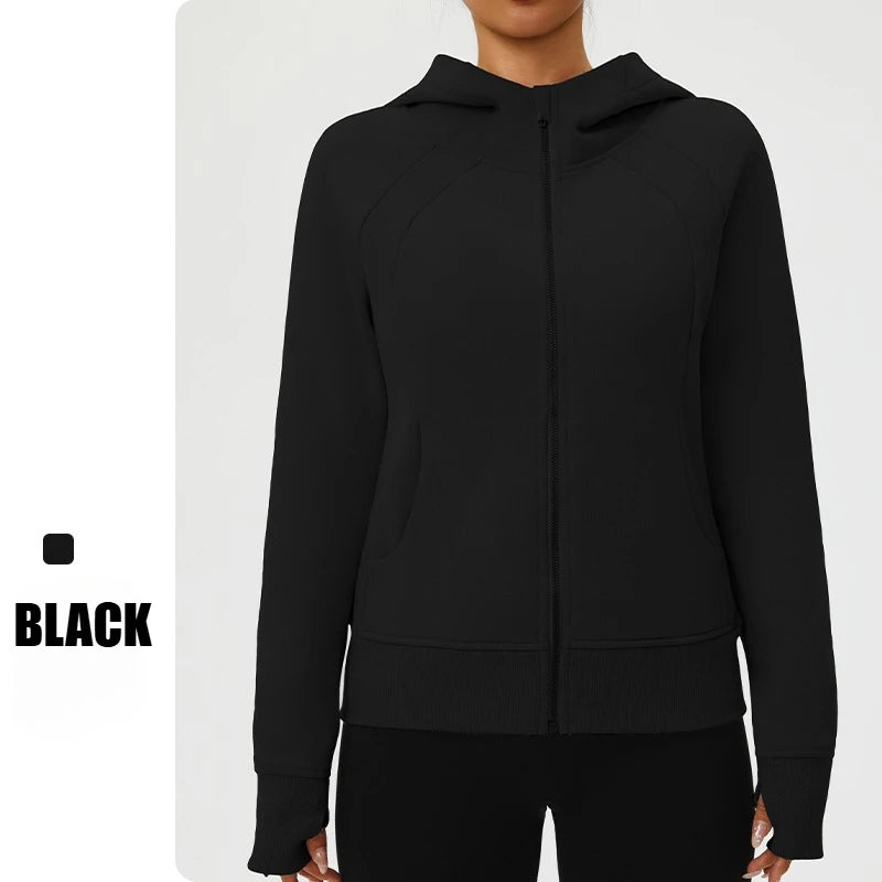 Spring Fleece Lining Sweatshirts Jacket Womens French Long Hoodies Full Zip Up Jacket Casual Streetwear Outdoor Coats