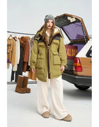 ELFSACK Design Utility Style Mid Length Hooded Down Jacket For Women