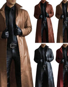 Plus Size Autumn Winter Long Faux Leather Jacket Men Collar Long Sleeve Single Breasted Leather Jacket Windbreaker Outerwear