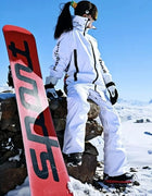 Women's Waterproof Windproof Ski Suit Set White Clothes Winter Sports Unisex Print Snow Jacket Adjustable Shoulder Strap Pants
