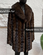 Cropped Mink Fur Coat With Fox Fur Collar Mid-length Natural Fur Coat Real Mink Fur Zippered Jacket Luxury Men's Winter Jacket