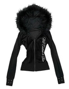 2026 Fall Winter Gothic Y2K Women's Hoodie Sexy Slim Casual Chic Fur Collar Cardigan Sweatshirt Grunge Harajuku Gyaru Streetwear