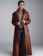 2026 New Men's Long Leather Jackets Goth Punk Button Trench Coat Solid Lapel Collar Long Pu Windbreaker Winter Leather Coats