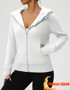 Spring Fleece Lining Sweatshirts Jacket Womens French Long Hoodies Full Zip Up Jacket Casual Streetwear Outdoor Coats