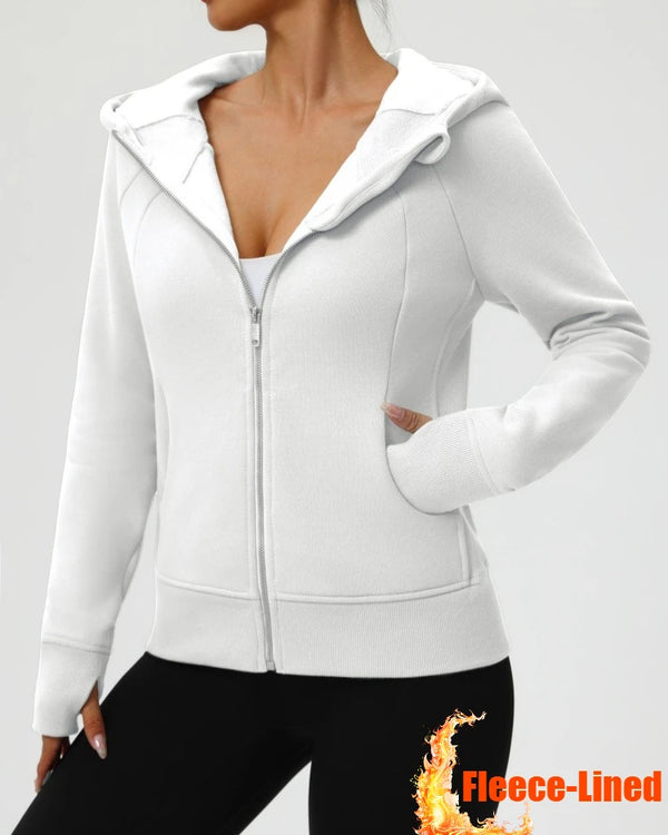 Spring Fleece Lining Sweatshirts Jacket Womens French Long Hoodies Full Zip Up Jacket Casual Streetwear Outdoor Coats